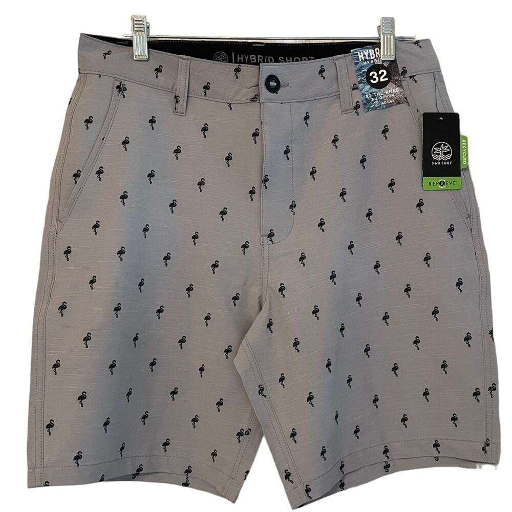 360 Surf‎ Hybrid Gray Flamingo Shorts NWT Size 32